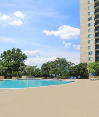 Pool deck with building
